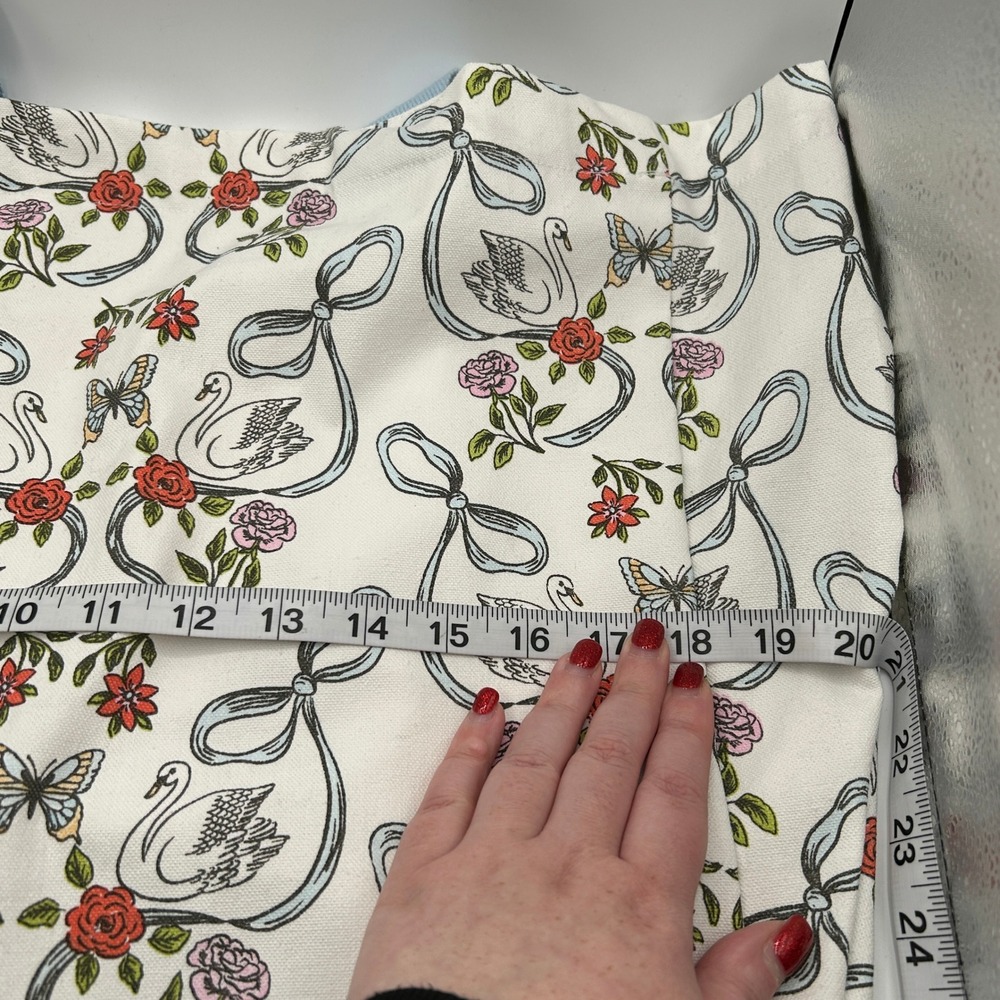 Serenite Large Tote Bag White Canvas Floral Swan Butterfly 100% Cotton NWT - Picture 13 of 14